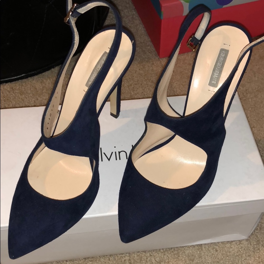 Giorgio Armani- navy Blue suede heels